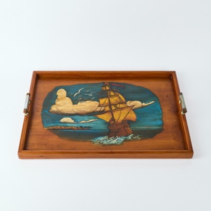 A Folk Art Ship On An Art Deco Tray