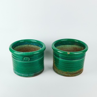A Pair of Green Glazed Morris & James Pots A/F