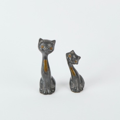 A Pair Of Vintage Pewter Cats