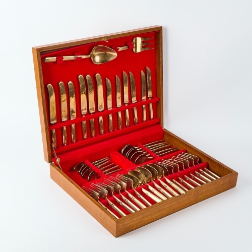 A Mid-Century Solid Brass Cutlery Set C1970s