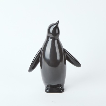A Black Ceramic Penguin Statue