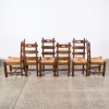 A Set of Six 1950s French Brutalist Oak Rush Dining Chairs