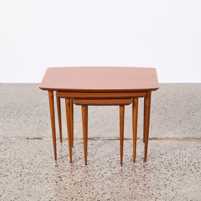 A Trio of Mid-Century Nesting Tables with Ultra Fine Tapered Legs
