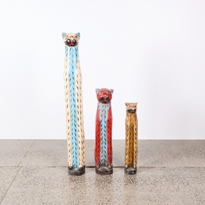 A Trio of Mid-Century Wooden Folk Art Cats
