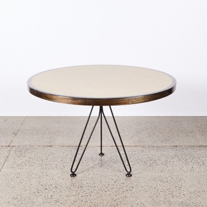 A Wood and Resin Top Circular Centre Table with Metal Base