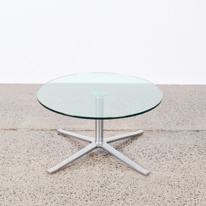 A Glass Coffee Table with Stainless Star Base