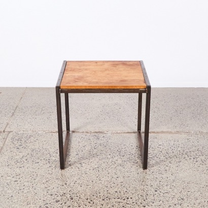 An Industrial Metal Framed Wood Topped Side Table