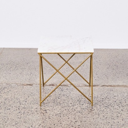 A Gold Base Side Table With Marble Top