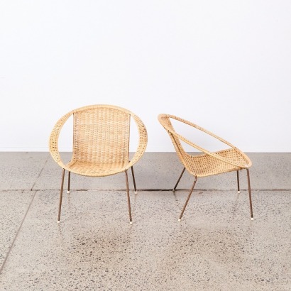 A Pair of Mid-Century Circular Cane Armchairs