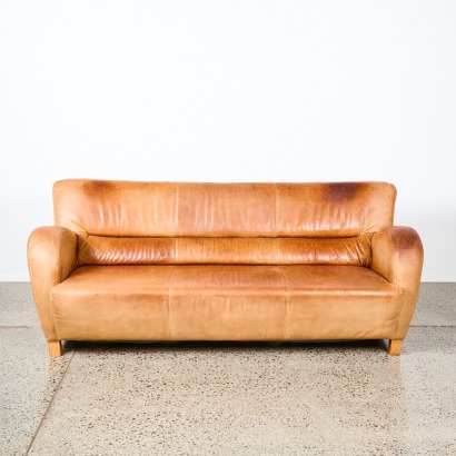 A Leather Three-Seater Sofa AF