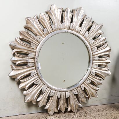 A Large Decorative Silver Wood Frame Wall Mirror