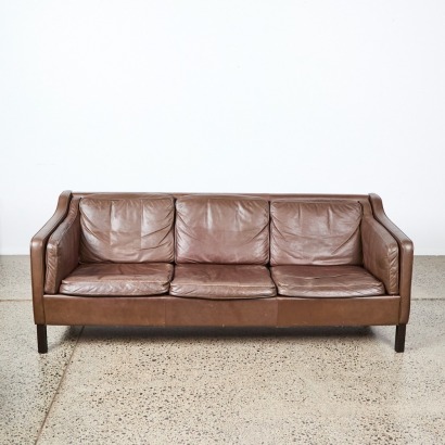 A Vintage Danish Chocolate Leather Sofa