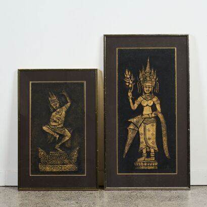 Two Pieces Rubbings of Thai Buddha Statues