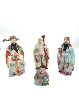 Chinese 20th Century Famillie-rose 'Fu Lu Shou' Ornaments AND A Child Ornament