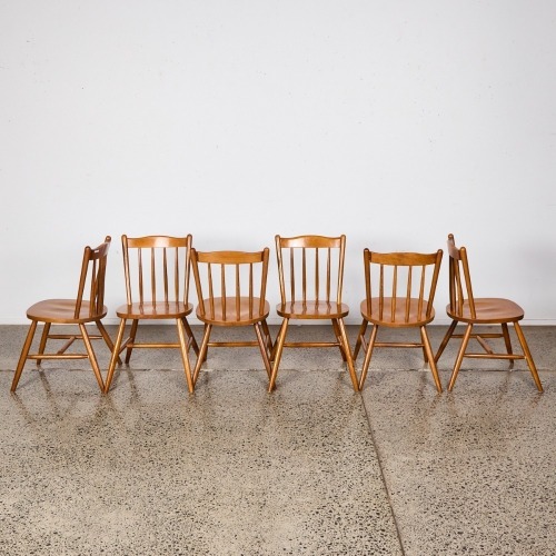 A Set of Six Solid Beech Timber Mid Century Chairs