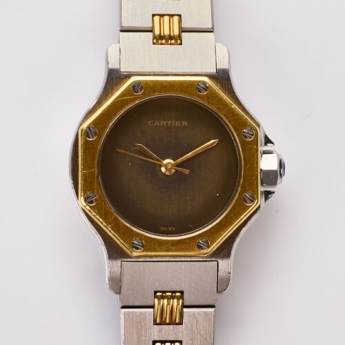 Stainless Steel / Yellow Gold, 25mm Cartier Santos Ontagonal&eacute; "Ghost Dial" Automatic Wristwatch
