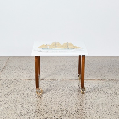 A Vintage Coffee Table on Castors - Featuring an Enamelled French Nautical Schematic