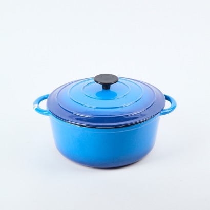 A Blue Cast Iron Casserole Dish