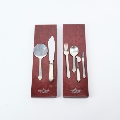 A Six Piece Georg Jensen Pyramid Sterling Silver Flatware