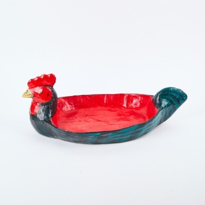 A Retro 1980s Hand Painted Paper Mache 'Hen' Dish Tray