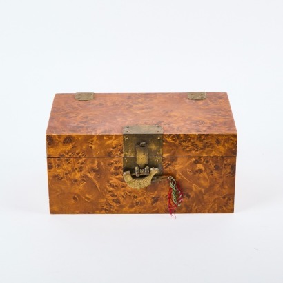 A Vintage Chinese Burr Veneer Box with Lock