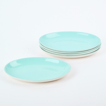 A Set of Five Duck Egg Blue Crown Lynn Oval Plates