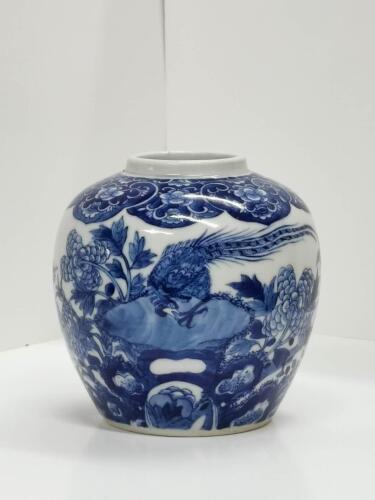 A Chinese Qing Dynasty Blue and White 'Flower and Bird' Jar (Da Qing Kangxi Nian Zhi Mark)