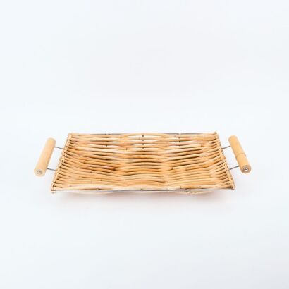 A Retro Concave Cane Fruit/Serving Tray with Handles