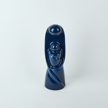 A Blue Pottery Mother & Child Sculpture