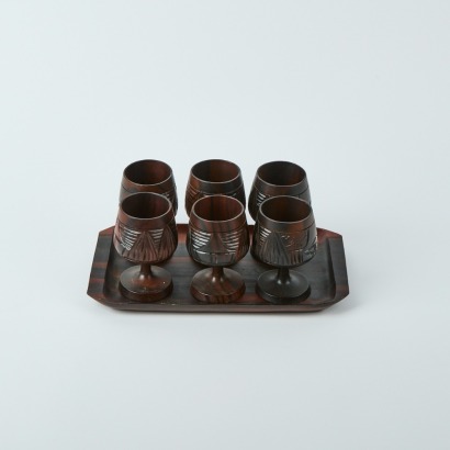 A Set of Six Liqueur Glasses and Tray