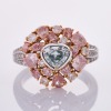 18ct White / Rose Gold, .57ct Heart Shaped Fancy Light Bluish Green / 1.60ct Diamond Ring