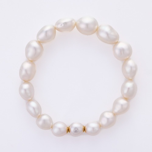 Paspaley, 17cm Baroque Keshi Pearl with .05ct Diamond Accent Stretch Bracelet