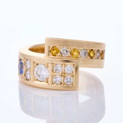 10ct Yellow Gold, .40ct Diamond / .45ct Sapphire / .40ct Small Sapphire Dress Ring