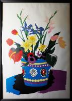 PAMELA WOLFE Spring Flowers with Blue Pot