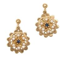 9ct Antique Pearl and Sapphire Earrings