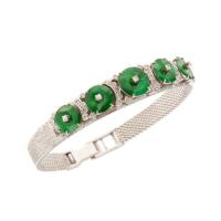 14ct White Gold Jade and Diamond Bracelet