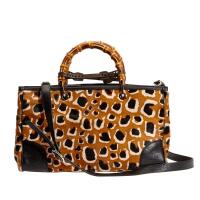 Gucci Leopard Print Bamboo Tote Bag