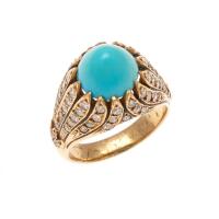 18ct Art Nouveau Turquoise and Diamond Ring