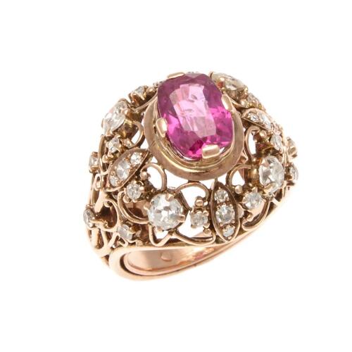 9ct Rose Gold Vintage Pink Sapphire Diamond Ring