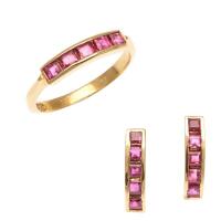 18ct Vintage Ruby Earrings and Ring Set