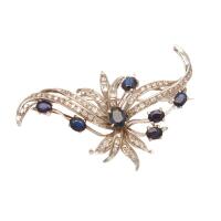 14ct White Gold Sapphire and Diamond Brooch
