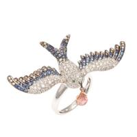 18ct White Gold Flying Swallow Bird Diamond and Sapphire Ring
