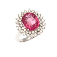 18ct White Gold Rubellite and Diamond Ring