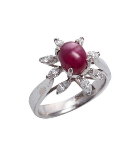 14ct White Gold Star Ruby and Diamond Ring