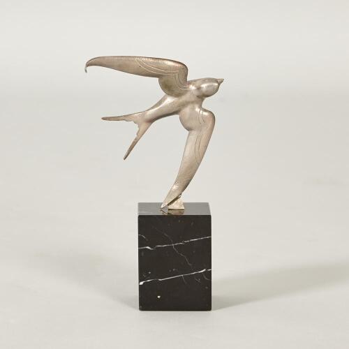 A French Art Deco Silvered Bronze Swallow