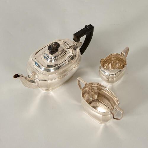 Three Piece Art Deco Sterling Silver Tea Set