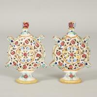 A Pair of Majolica Puzzle Flasks