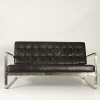 An Italian Black Leather and Chrome Lowline Sofa