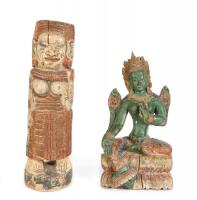 A Vintage Carved and Painted Tibetan Goddess Seated Figure