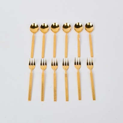 A Set of 12 Mid Century Style Teaspoons & Cake Forks